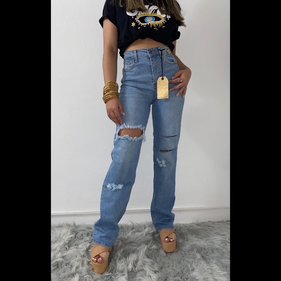 Vibrant Medium Stone Wide Leg Jean - Picture 1 of 2